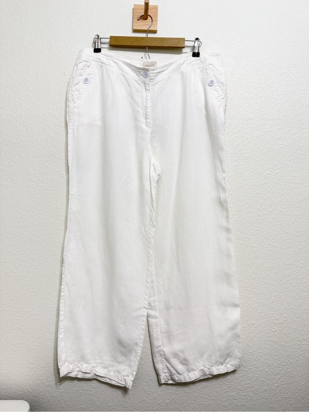 Chicos Relaxed Fit Wide Leg Linen Pants White 2 US Large 12